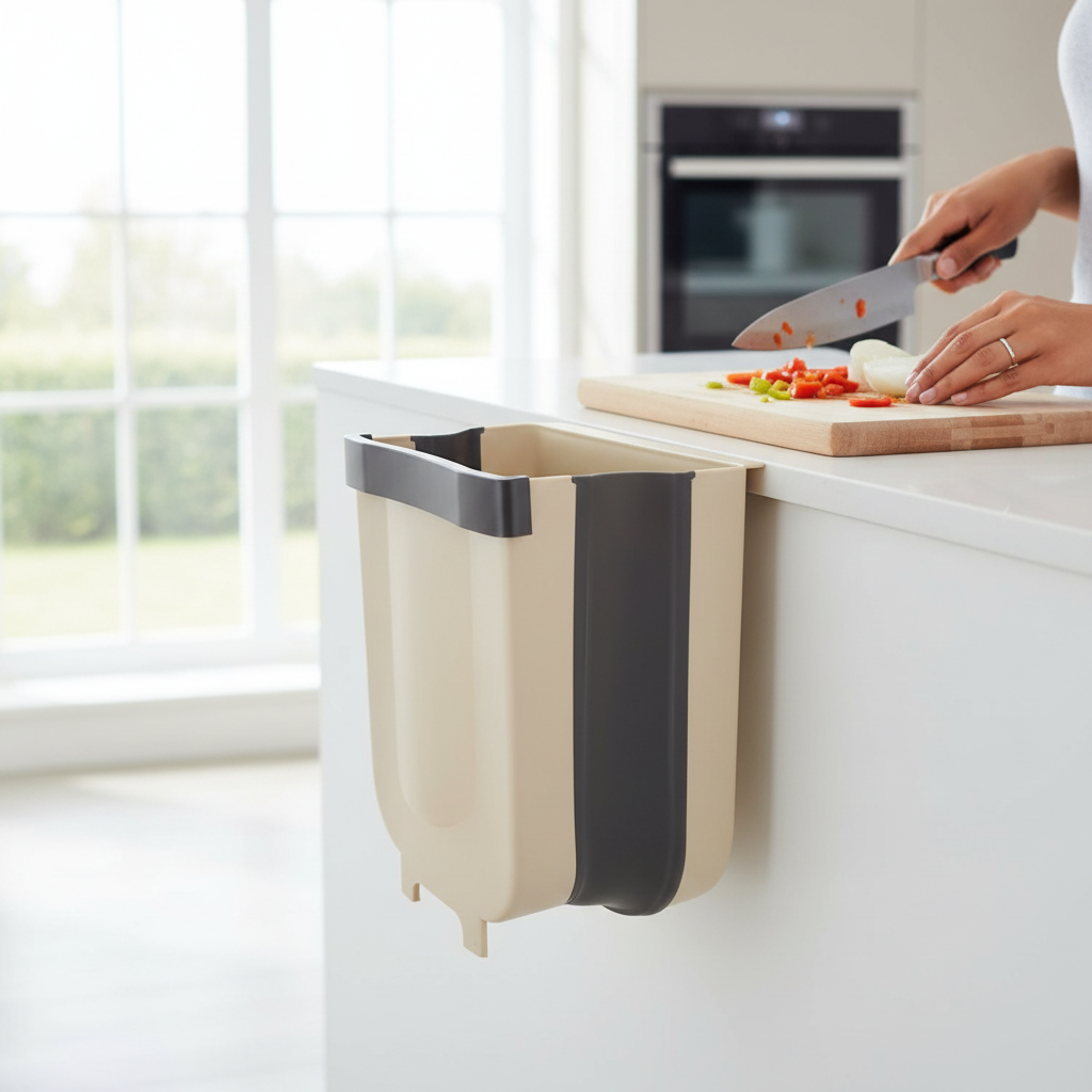 Foldable Plastic Bin for Cabinet - Hanging Kitchen Trash Container