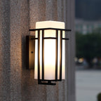 Rectangular Glass Shade Outdoor Wall Fixture with Metal Frame