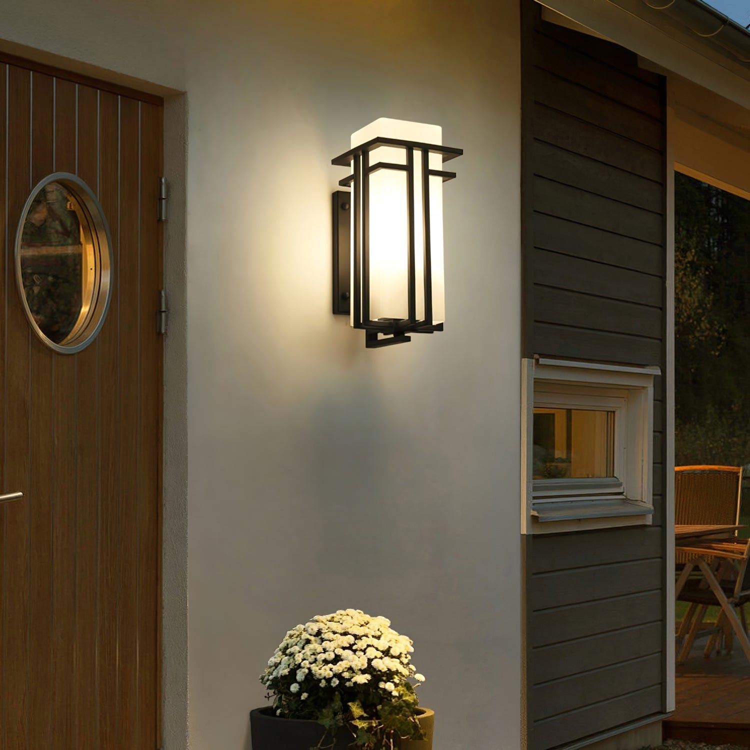 Rectangular Glass Shade Outdoor Wall Fixture with Metal Frame