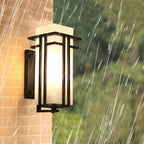 Rectangular Glass Shade Outdoor Wall Fixture with Metal Frame