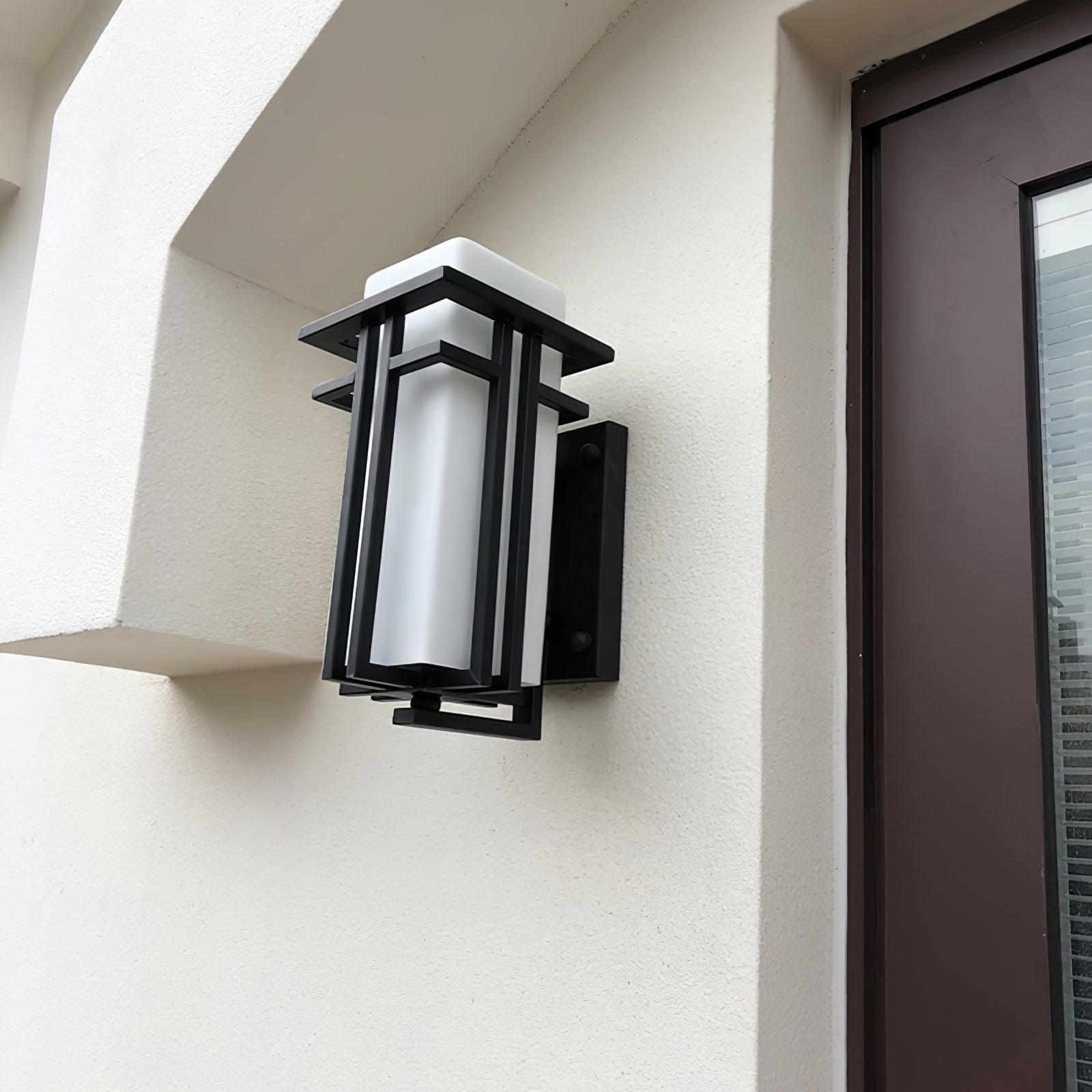 Rectangular Glass Shade Outdoor Wall Fixture with Metal Frame