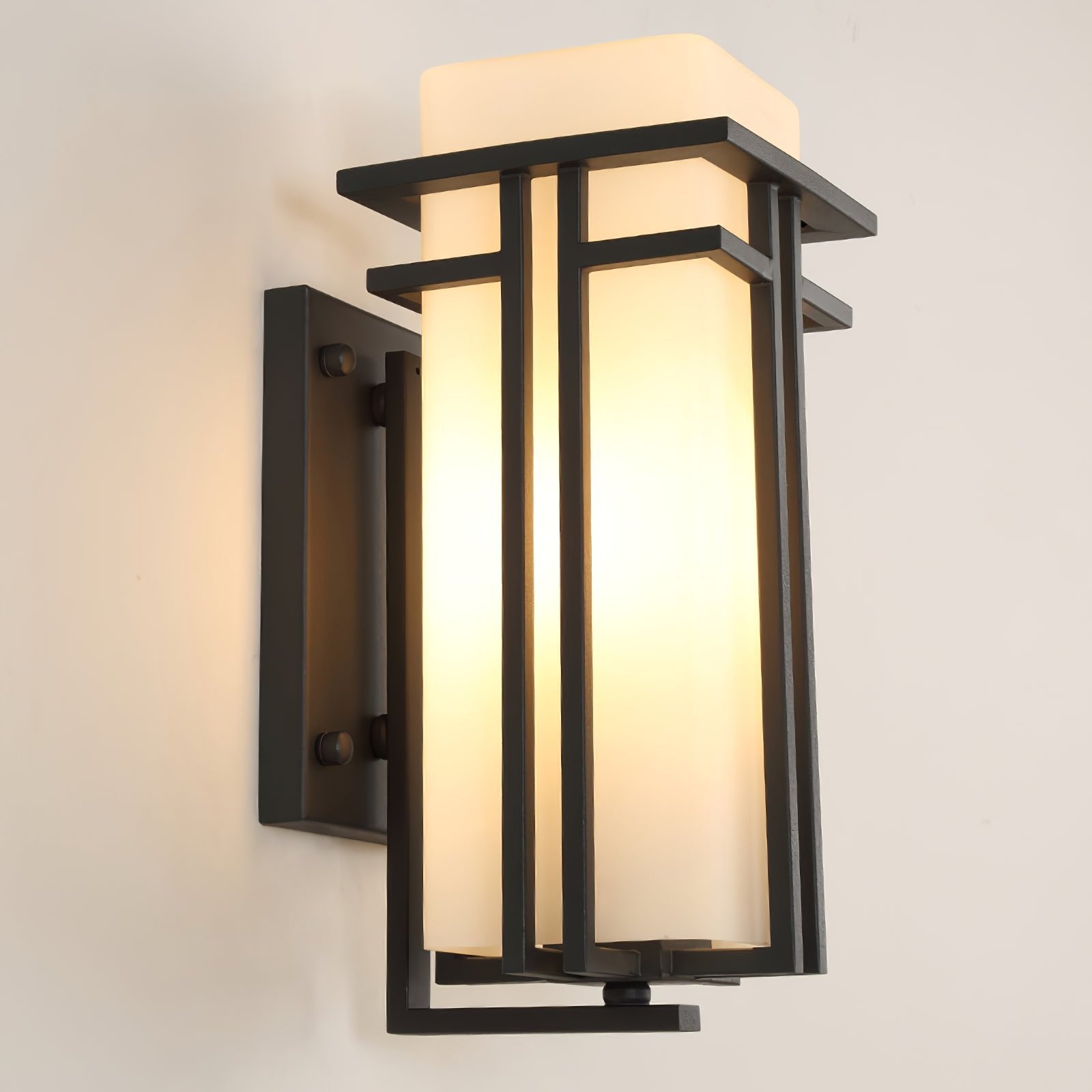 Rectangular Glass Shade Outdoor Wall Fixture with Metal Frame