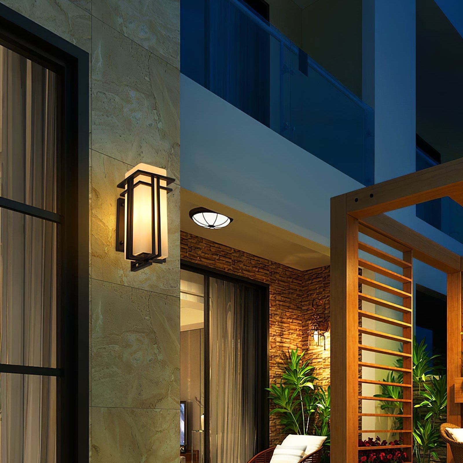 Rectangular Glass Shade Outdoor Wall Fixture with Metal Frame