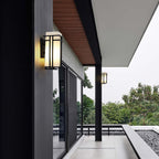 Rectangular Glass Shade Outdoor Wall Fixture with Metal Frame