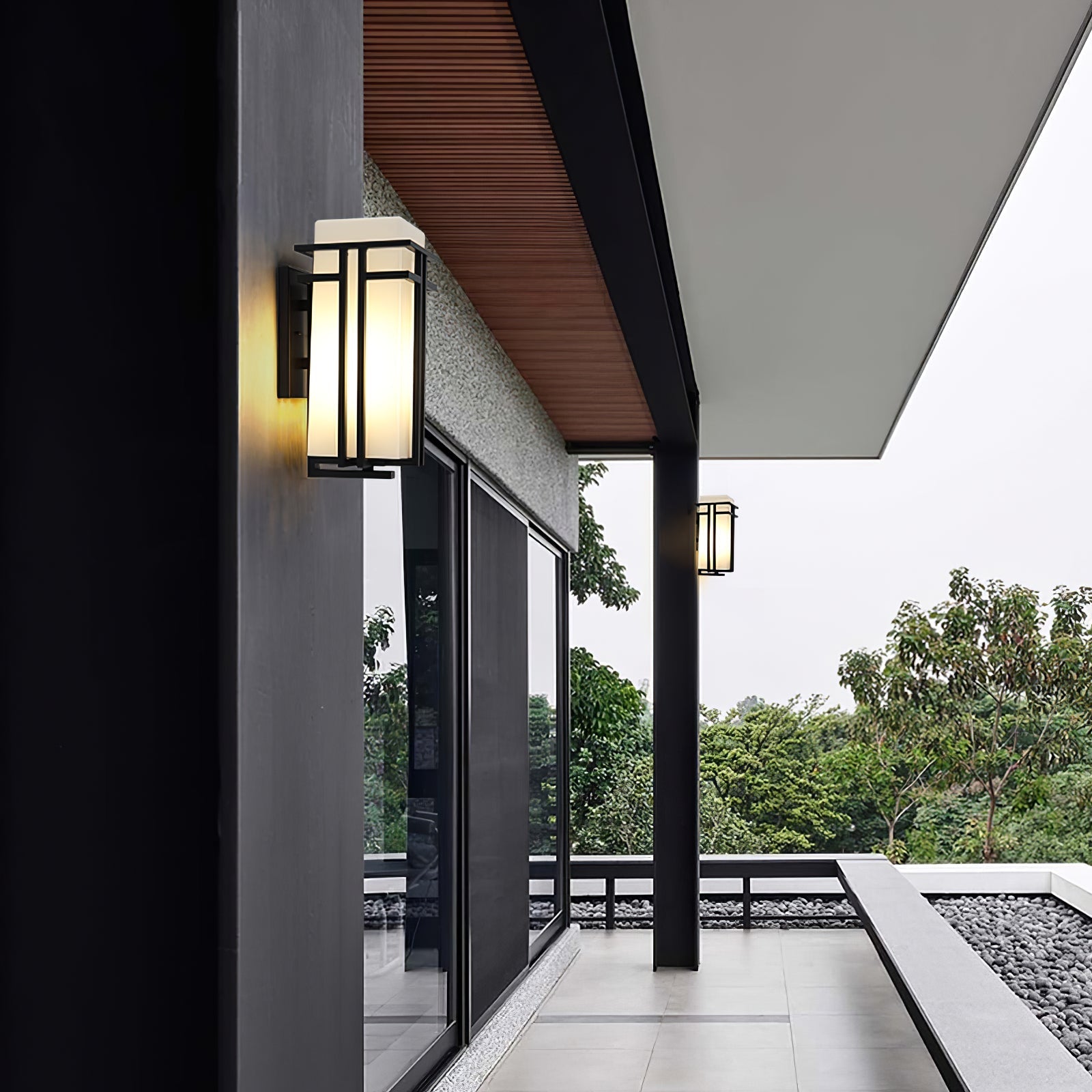 Rectangular Glass Shade Outdoor Wall Fixture with Metal Frame