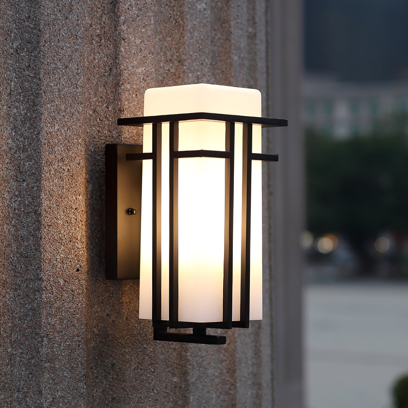 Rectangular Glass Shade Outdoor Wall Fixture with Metal Frame