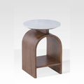 Modern End Table with Marble Top and Walnut Base – Stylish Living Room Accent with Shelf