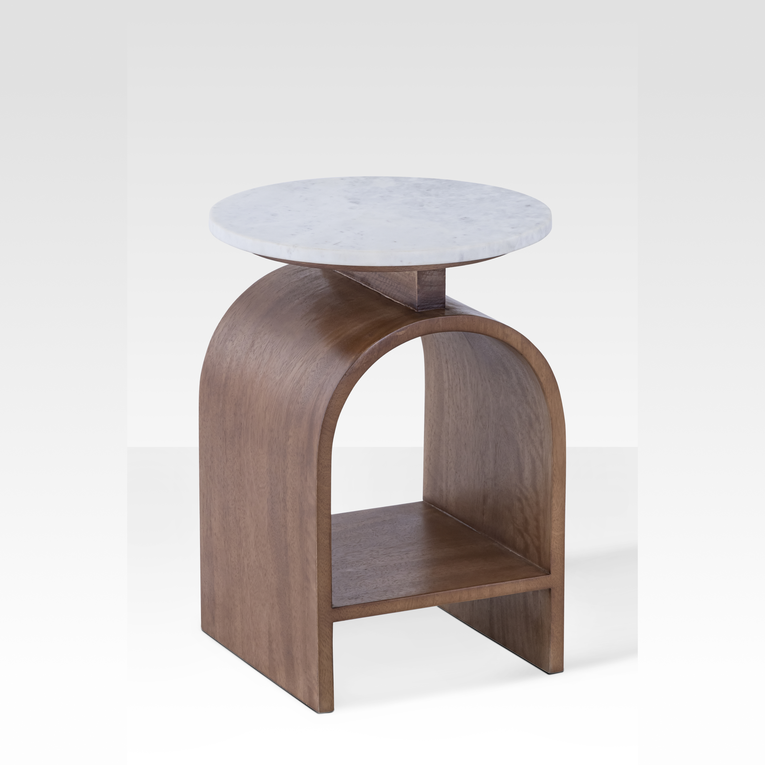 Modern End Table with Marble Top and Walnut Base – Stylish Living Room Accent with Shelf