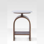 Modern End Table with Marble Top and Walnut Base – Stylish Living Room Accent with Shelf