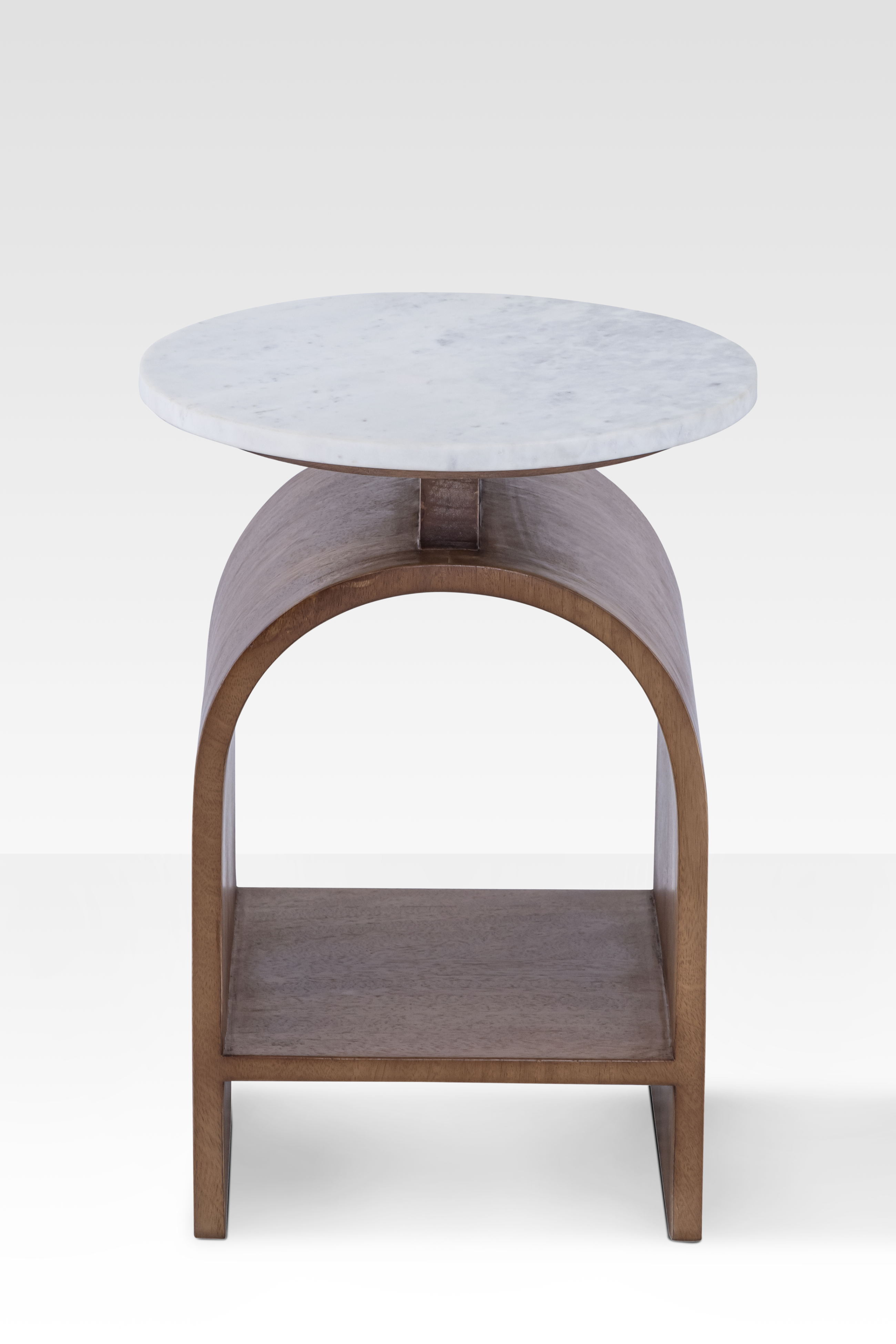 Modern End Table with Marble Top and Walnut Base – Stylish Living Room Accent with Shelf