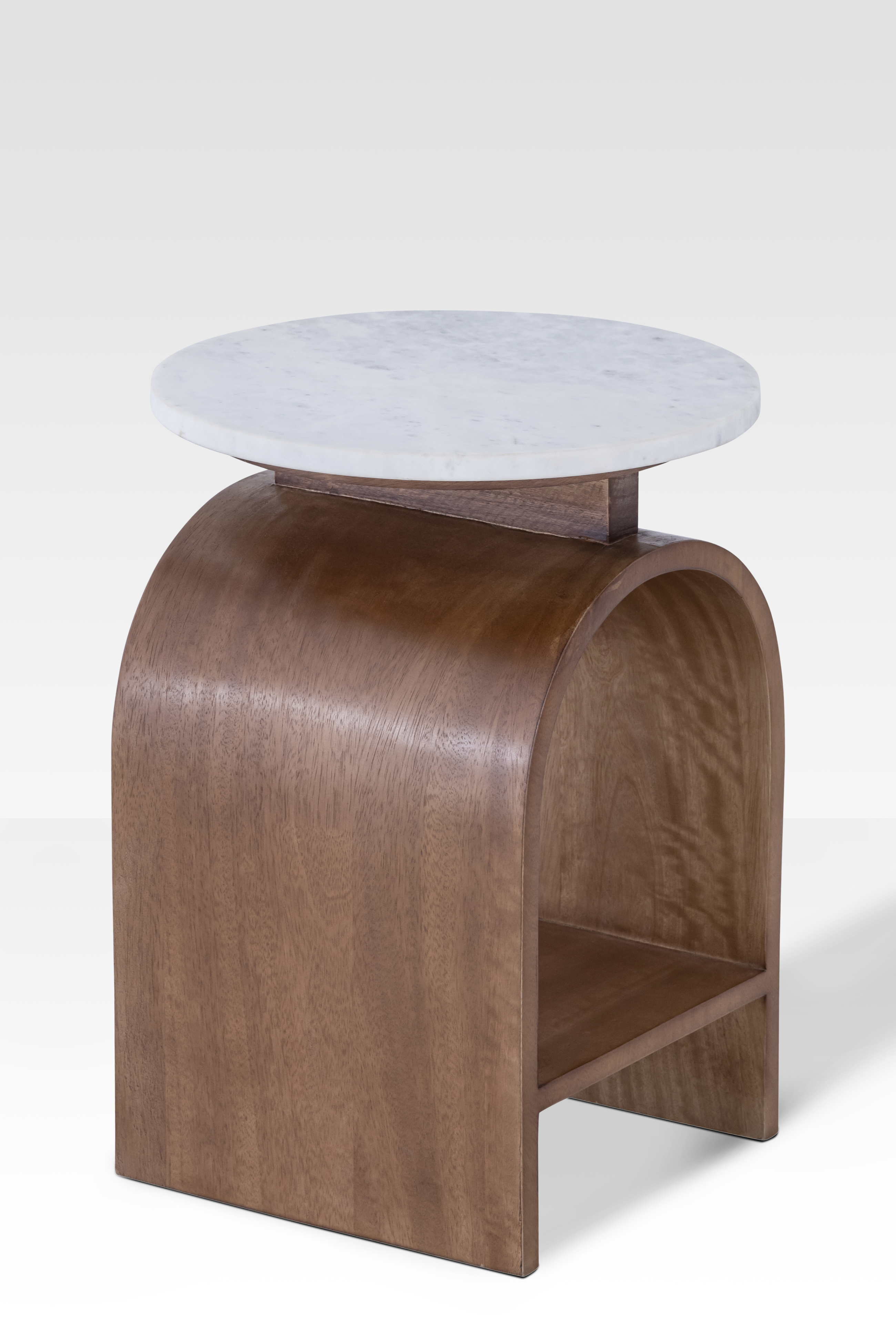 Modern End Table with Marble Top and Walnut Base – Stylish Living Room Accent with Shelf