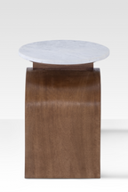 Modern End Table with Marble Top and Walnut Base – Stylish Living Room Accent with Shelf