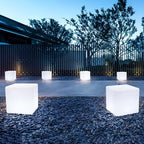 Outdoor Floor Lamp - White LED Cube Garden Lighting