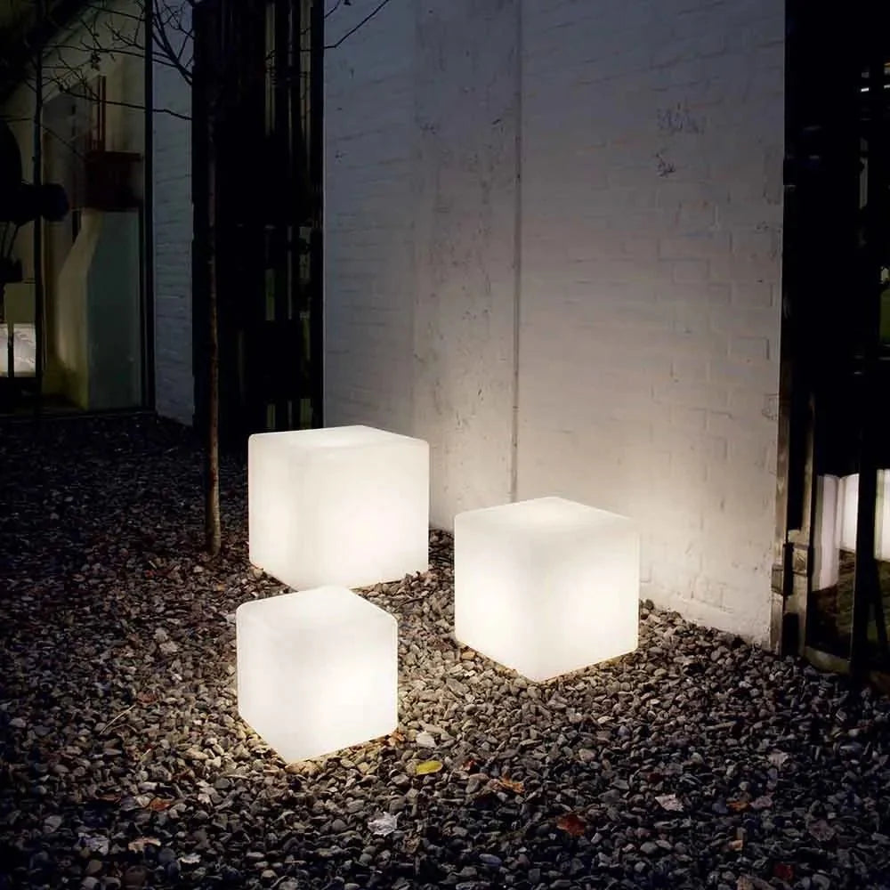 Outdoor Floor Lamp - White LED Cube Garden Lighting