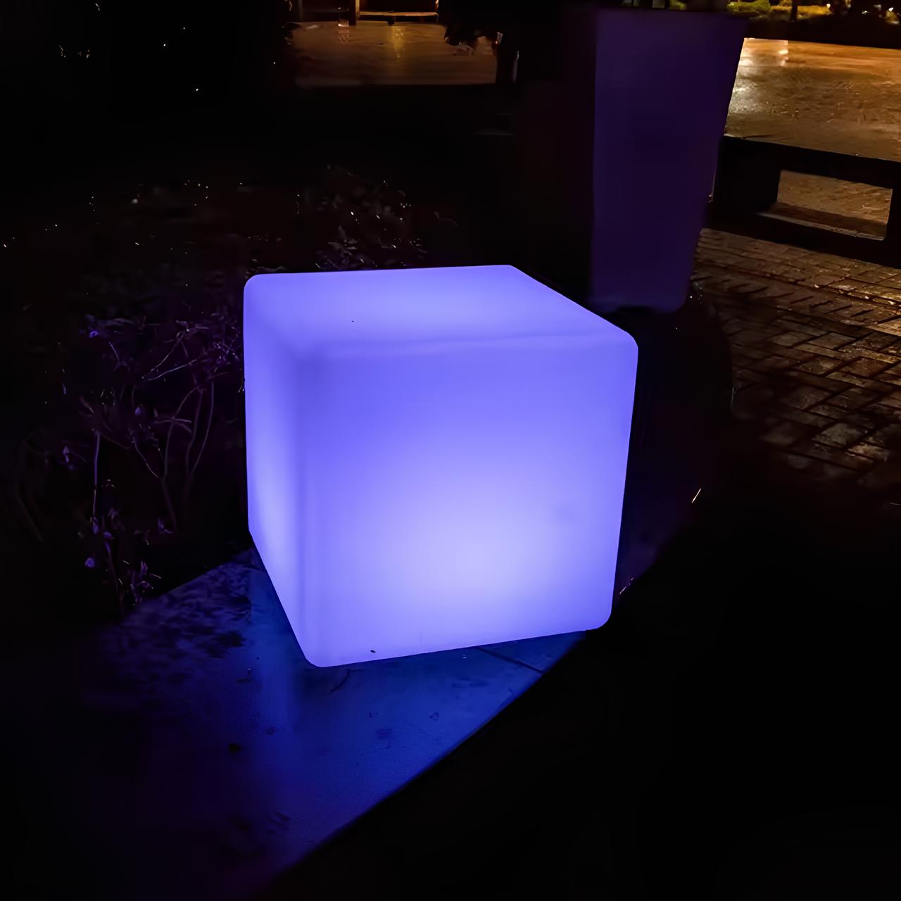 Outdoor Floor Lamp - White LED Cube Garden Lighting