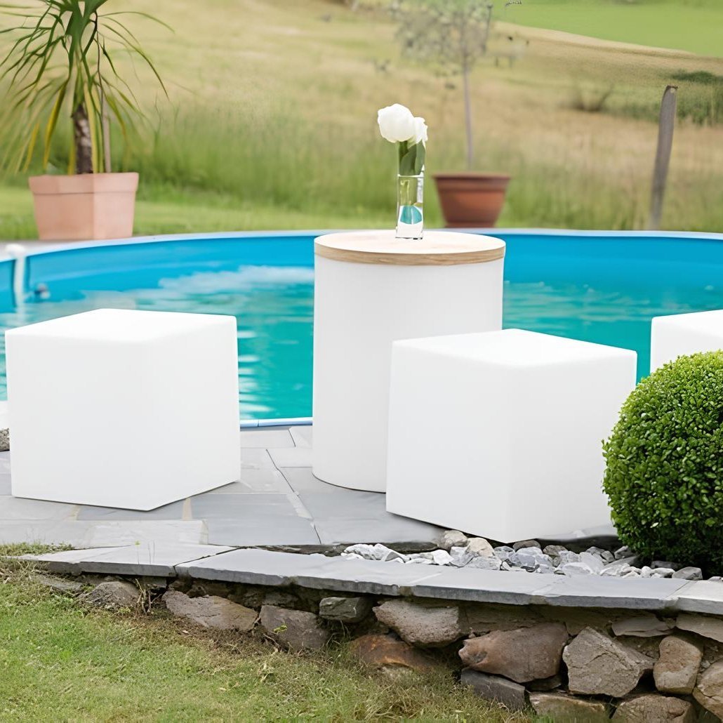 Outdoor Floor Lamp - White LED Cube Garden Lighting