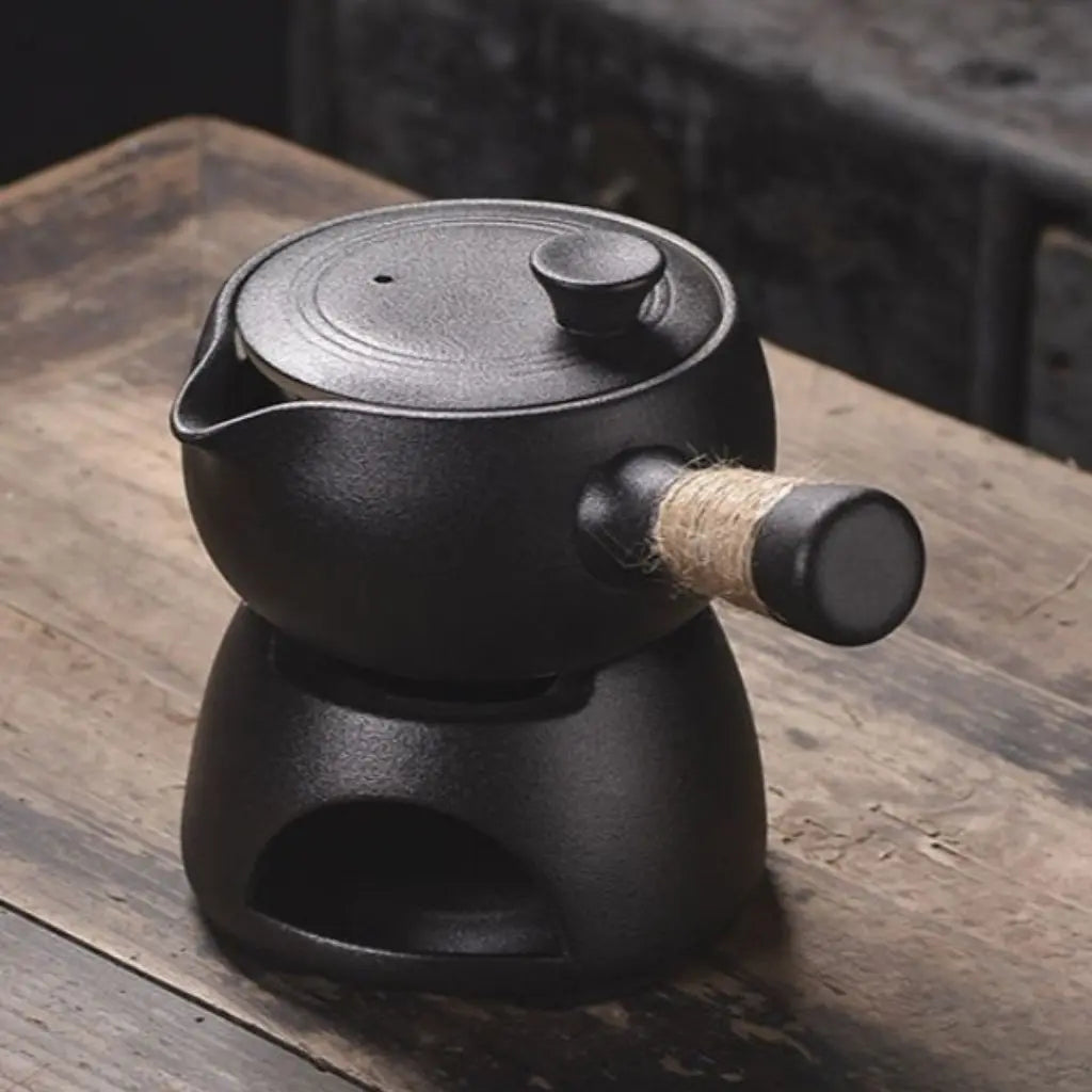 Traditional Craft Stoneware Tea Set with Warming Base