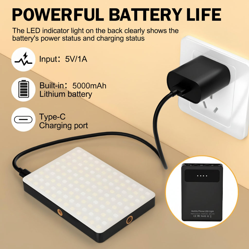 Adjustable LED Camera Light for Phones - Clip-On Selfie Illumination