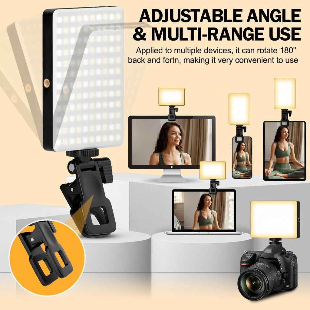 Adjustable LED Camera Light for Phones - Clip-On Selfie Illumination