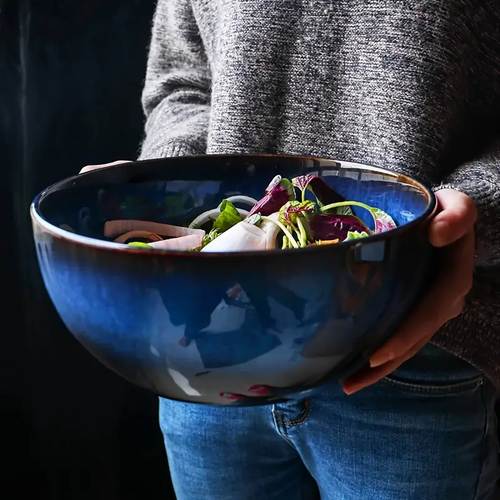 Cerulean Elegance Ceramic Serving Bowl