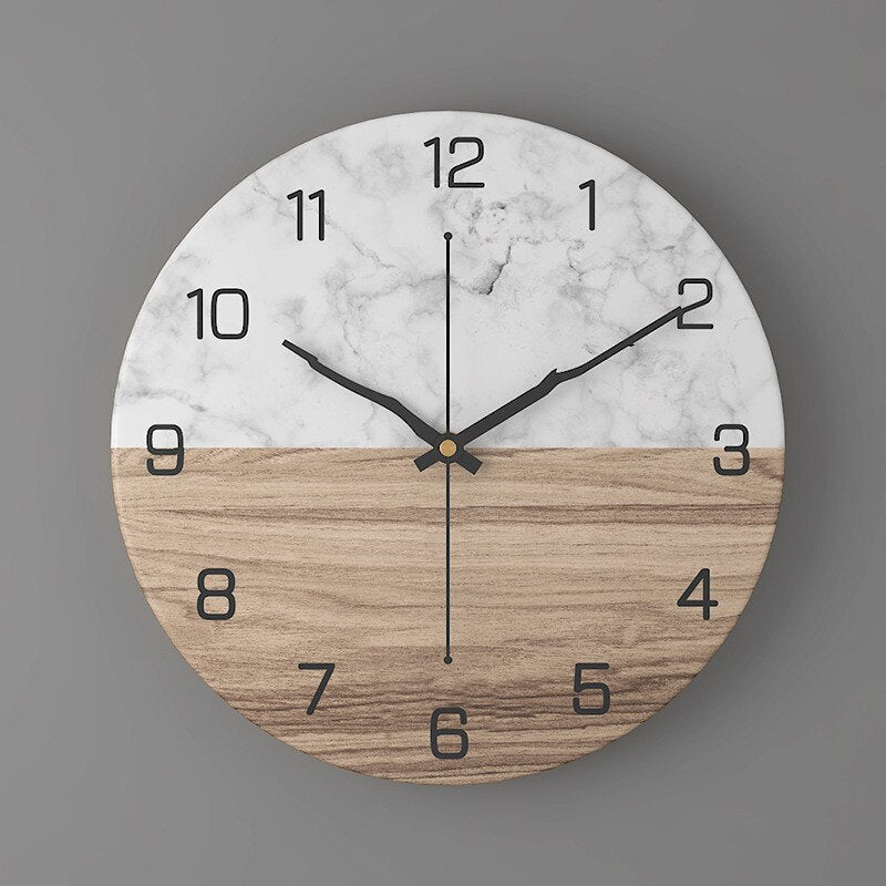 11.81-Inch Decorative Wall Clock with Marble Design and Silent Quartz Mechanism