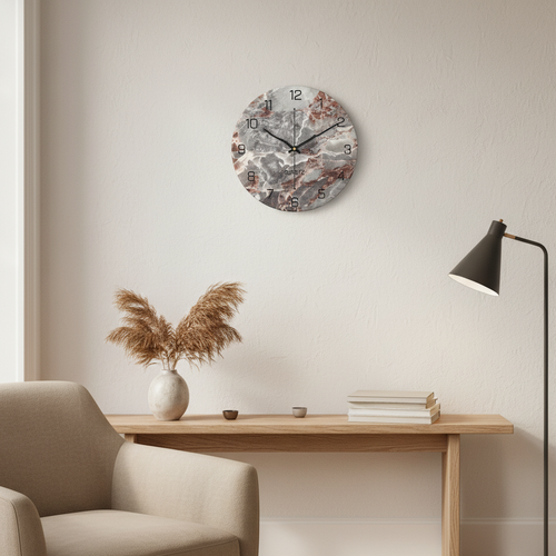 11.81-Inch Decorative Wall Clock with Marble Design and Silent Quartz Mechanism