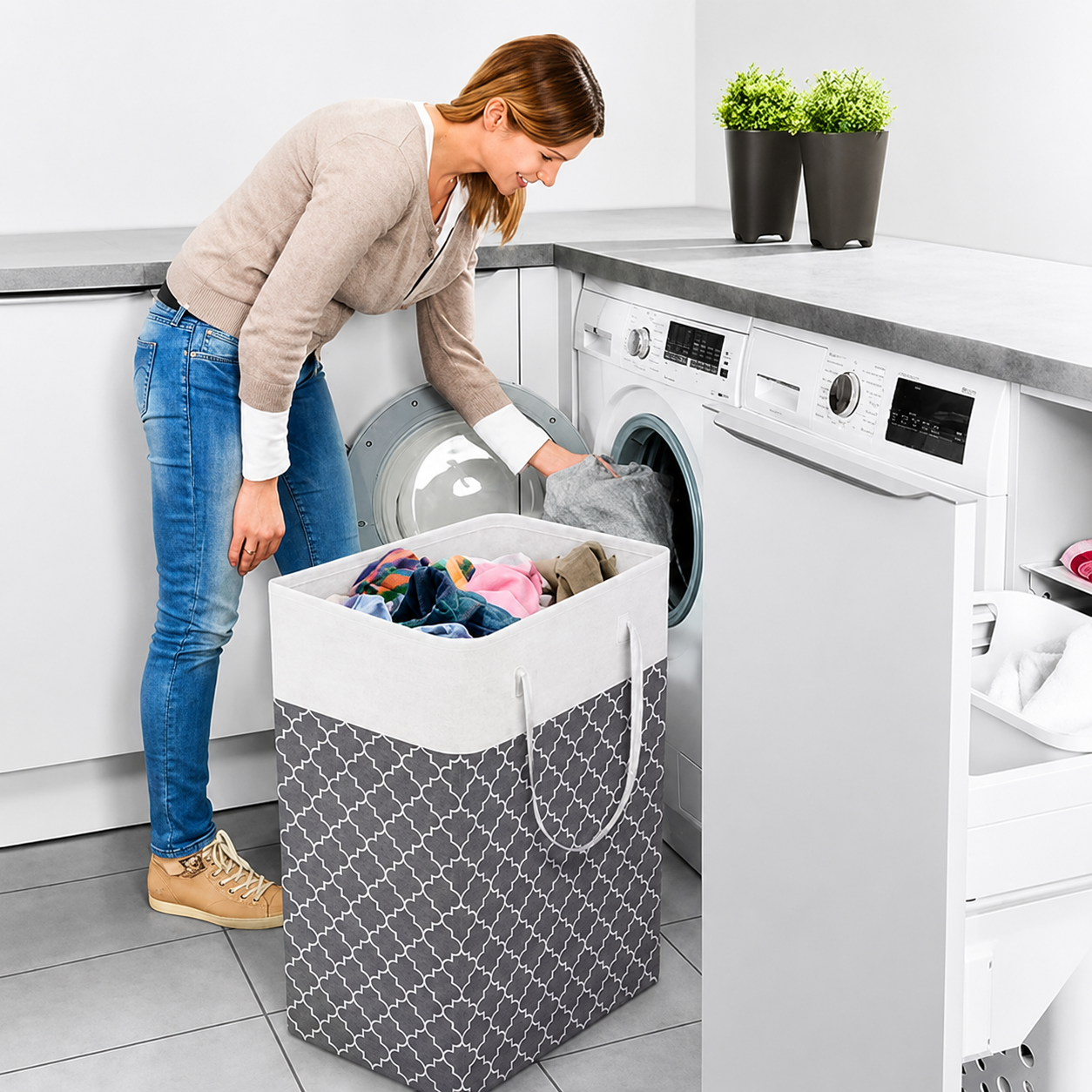 75L Waterproof Laundry Basket - Foldable Fabric Hamper with Handles