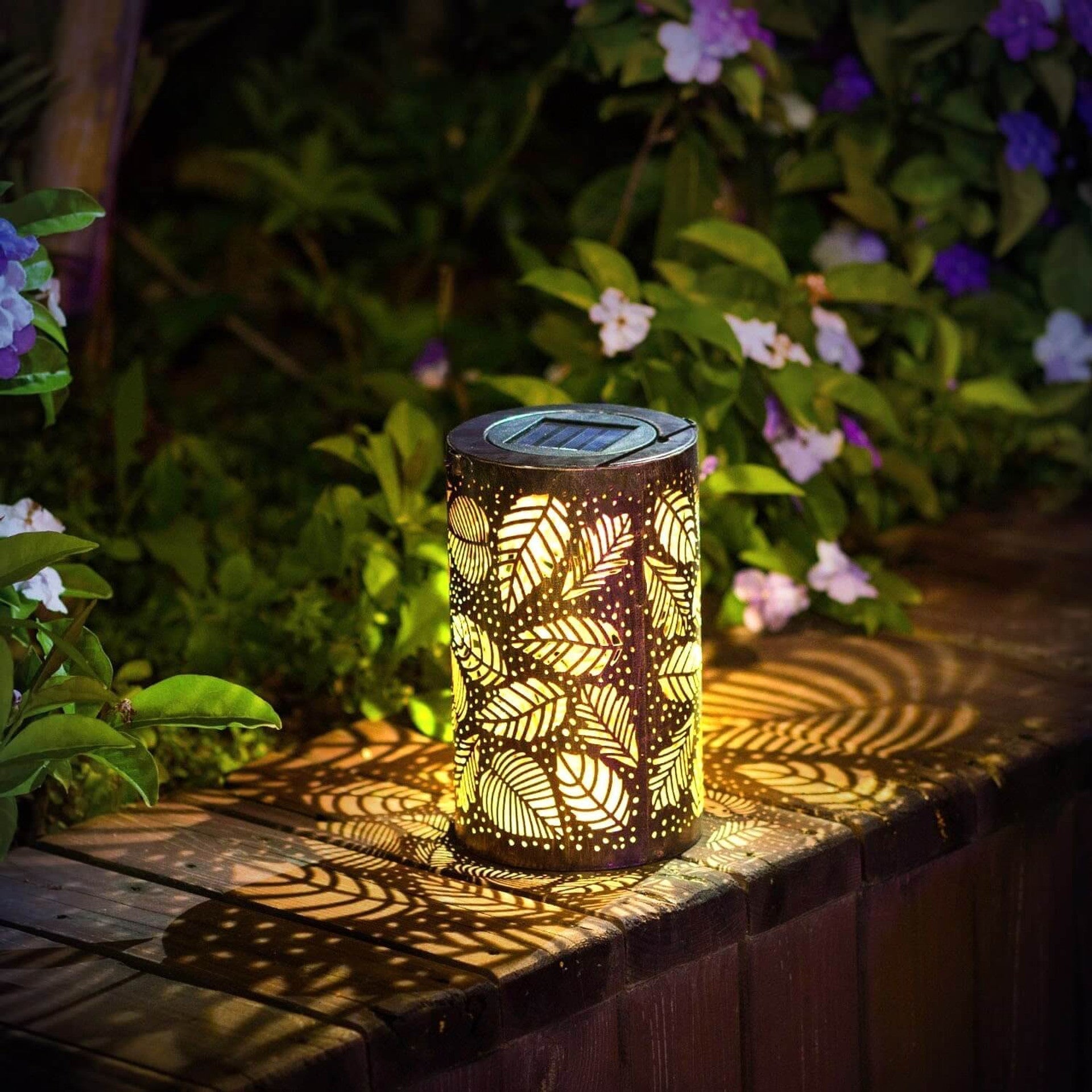 Garden Lantern with Leaf Design – Cylindrical Solar Light