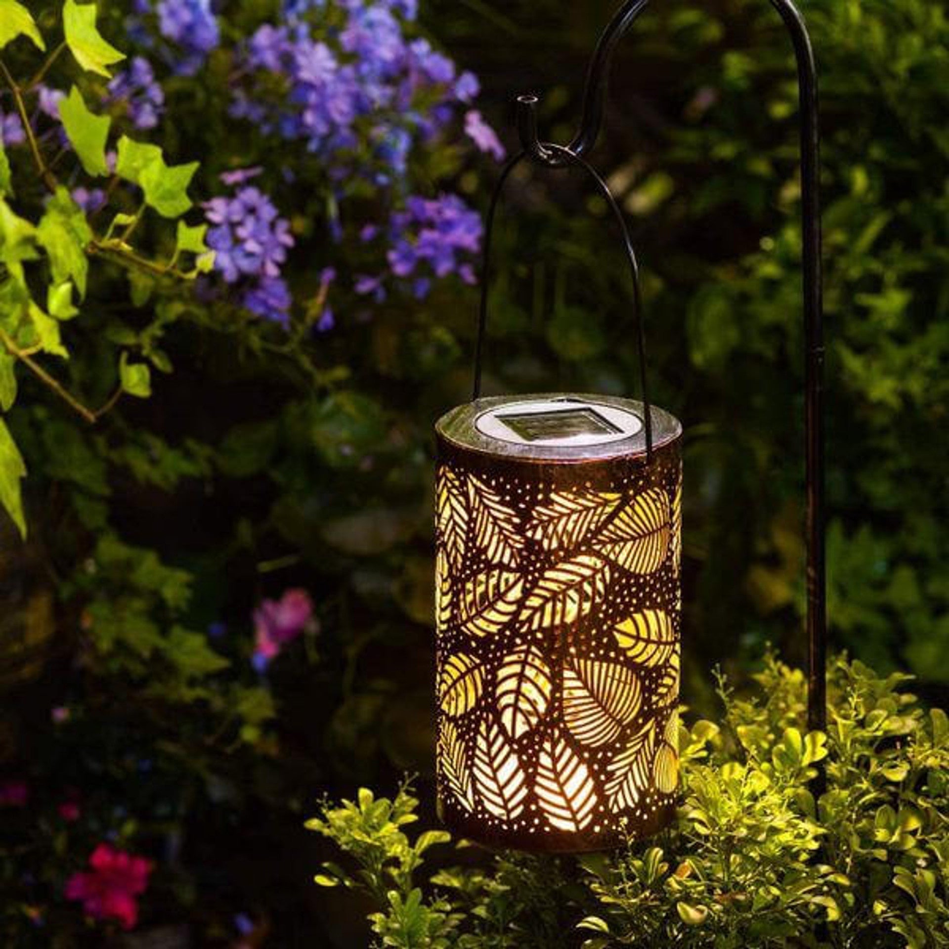 Garden Lantern with Leaf Design – Cylindrical Solar Light