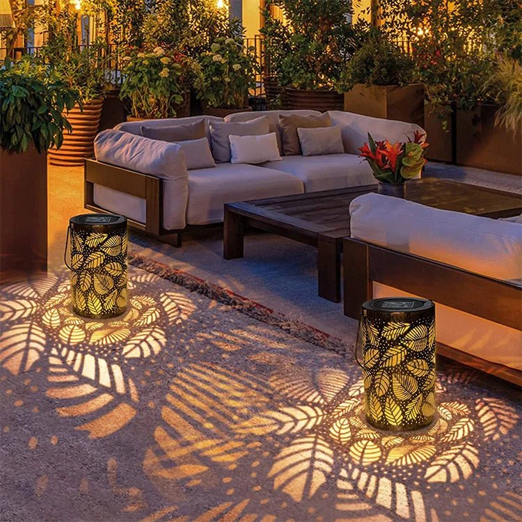 Garden Lantern with Leaf Design – Cylindrical Solar Light
