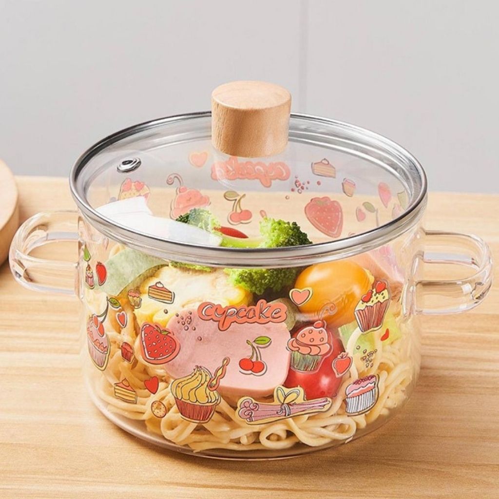 Charming Glass Cooking Pot with Clear Lid and Handles