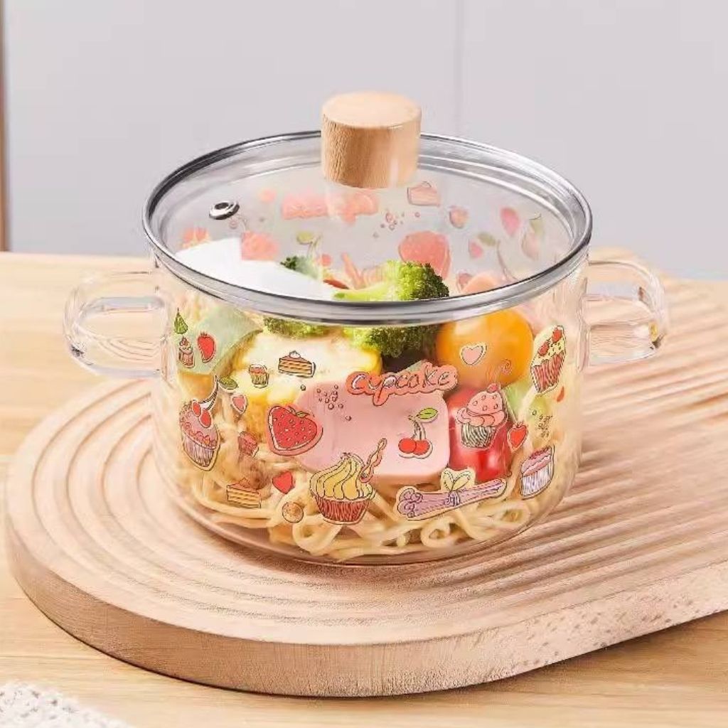 Charming Glass Cooking Pot with Clear Lid and Handles