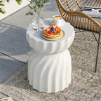 Off-White Hourglass Concrete Side Table – Lightweight for Indoor/Outdoor