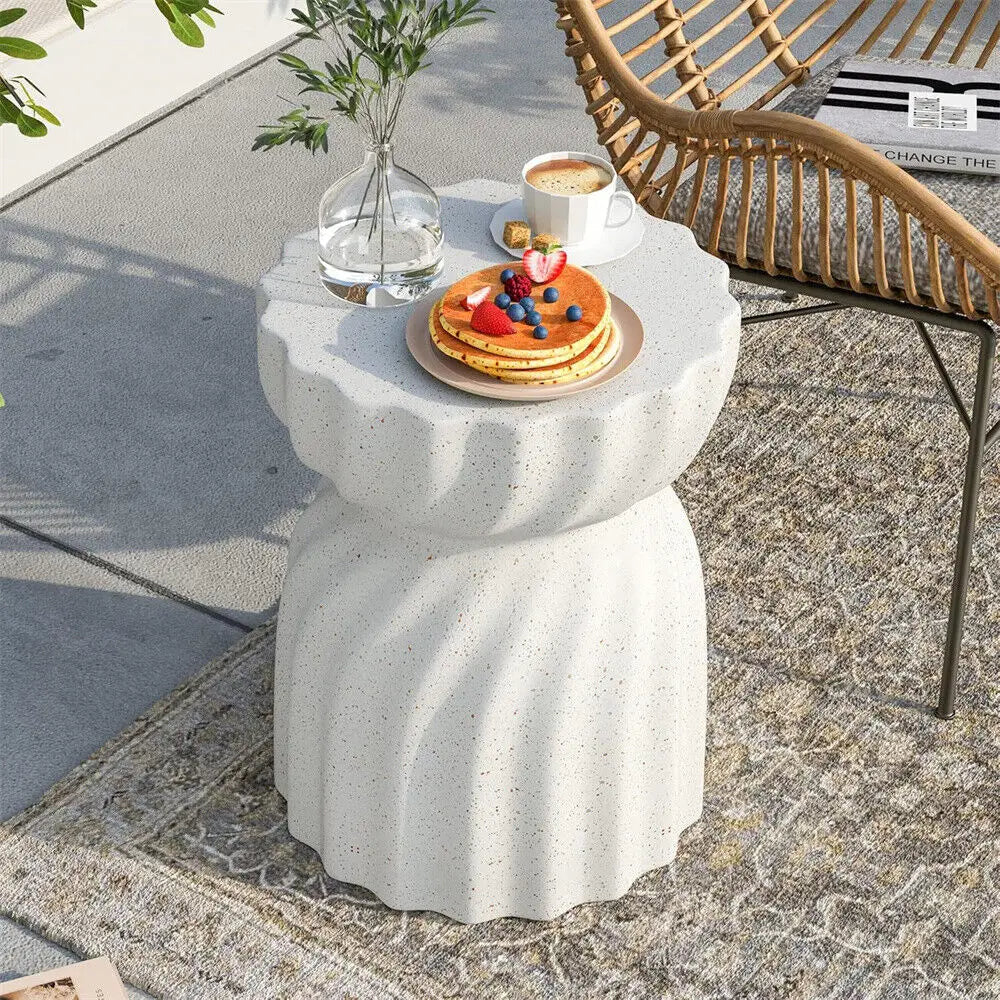 Off-White Hourglass Concrete Side Table – Lightweight for Indoor/Outdoor