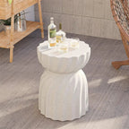 Off-White Hourglass Concrete Side Table – Lightweight for Indoor/Outdoor