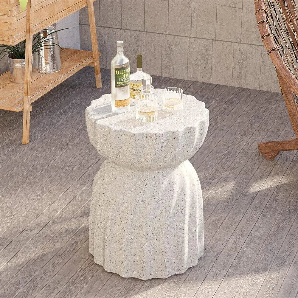 Off-White Hourglass Concrete Side Table – Lightweight for Indoor/Outdoor