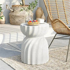 Off-White Hourglass Concrete Side Table – Lightweight for Indoor/Outdoor