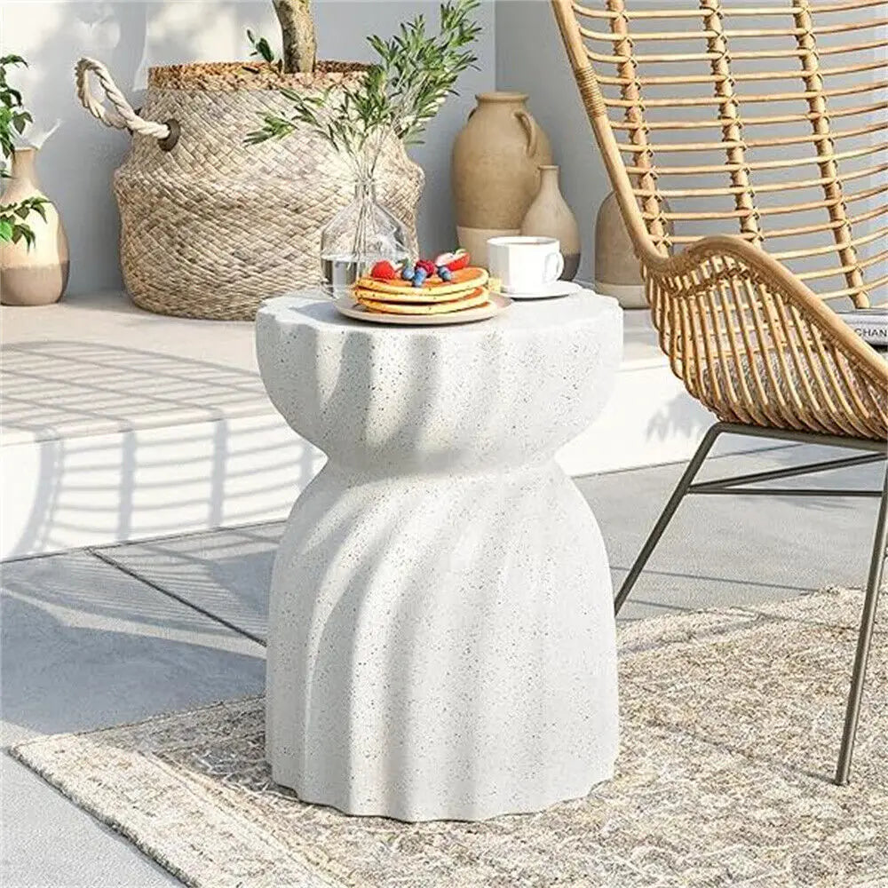Off-White Hourglass Concrete Side Table – Lightweight for Indoor/Outdoor