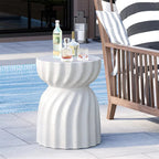 Off-White Hourglass Concrete Side Table – Lightweight for Indoor/Outdoor