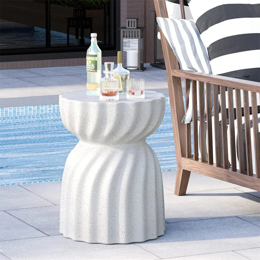 Off-White Hourglass Concrete Side Table – Lightweight for Indoor/Outdoor