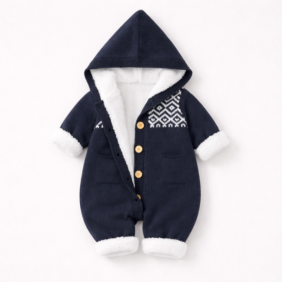 Pink Knit Baby Suit with Hood