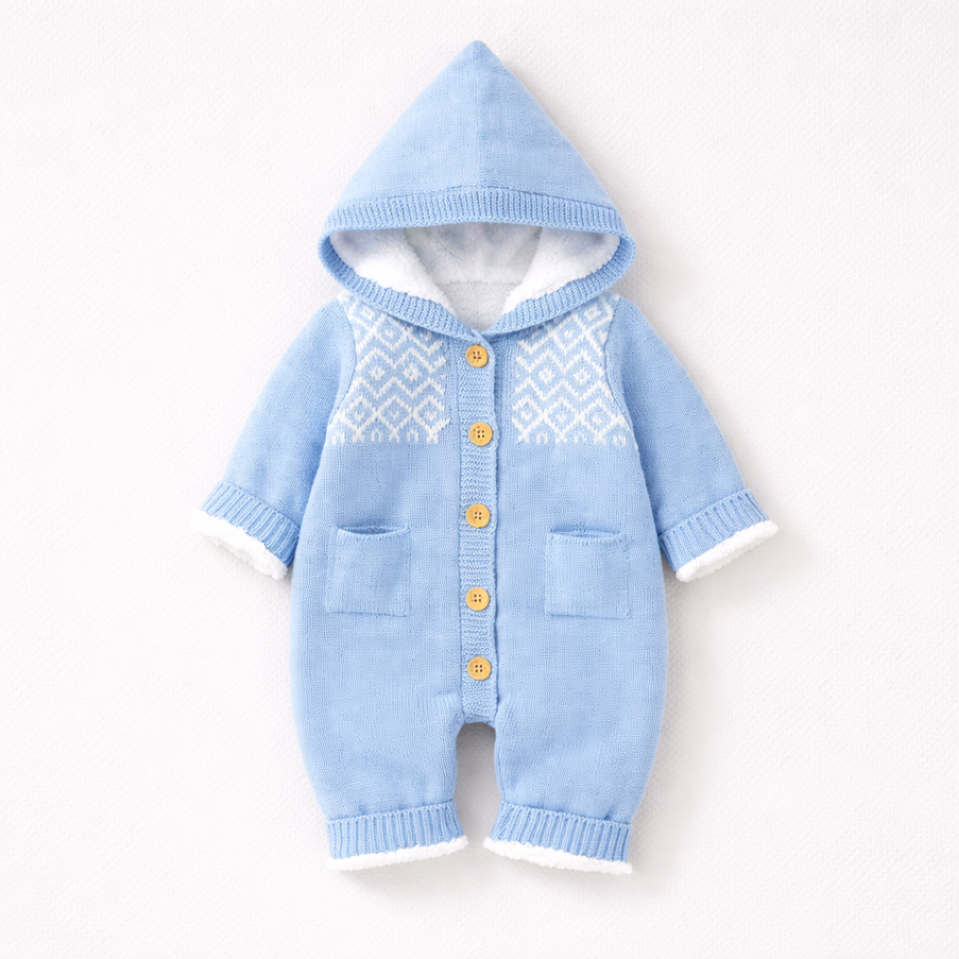 Pink Knit Baby Suit with Hood
