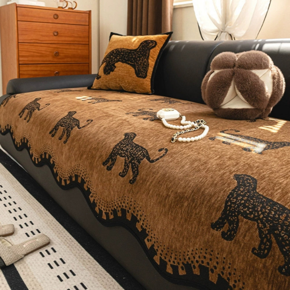 Microfiber Blend Sofa Slipcover - African Pattern with Wavy Design