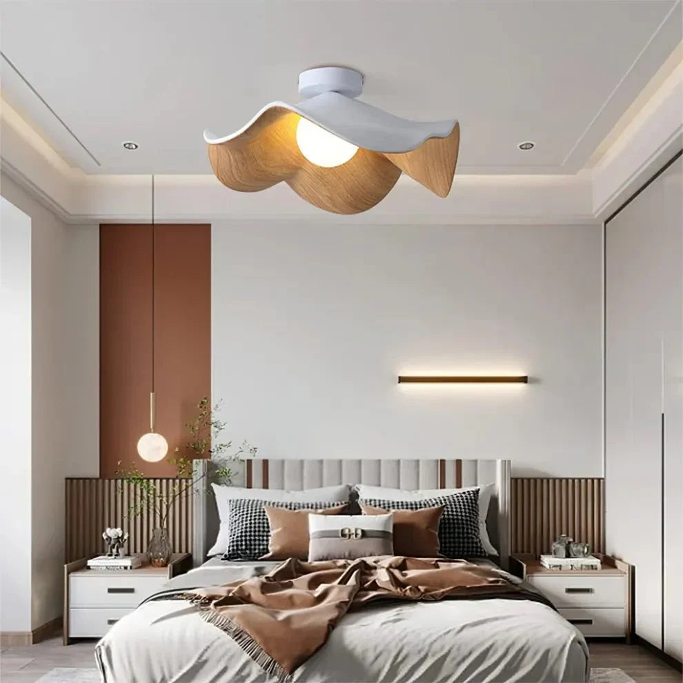Modern Flush Lamp with Resin and Iron – Scandinavian Wooden Lotus Ceiling Light
