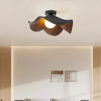 Modern Flush Lamp with Resin and Iron – Scandinavian Wooden Lotus Ceiling Light