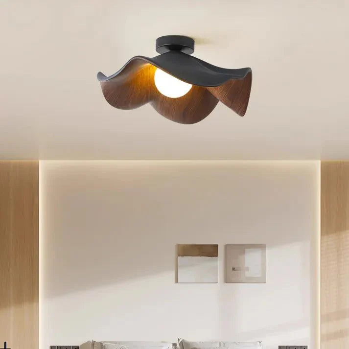 Modern Flush Lamp with Resin and Iron – Scandinavian Wooden Lotus Ceiling Light