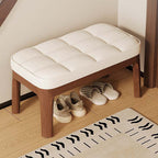 Comfortable Low Stool in PU Leather and Solid Wood for Entryway or Living Room
