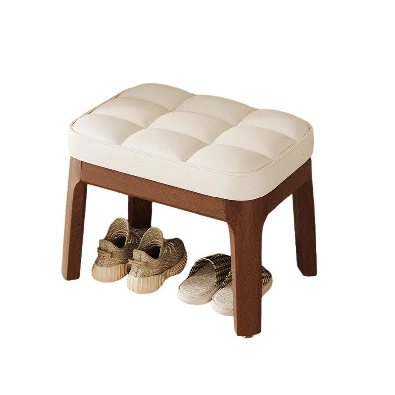 Comfortable Low Stool in PU Leather and Solid Wood for Entryway or Living Room