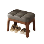 Comfortable Low Stool in PU Leather and Solid Wood for Entryway or Living Room