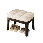 Comfortable Low Stool in PU Leather and Solid Wood for Entryway or Living Room